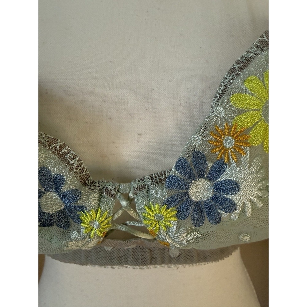 Savage X Fenty Free Spirit Floral Embroidered Balconette Bra 40DDD Green - Picture 3 of 7